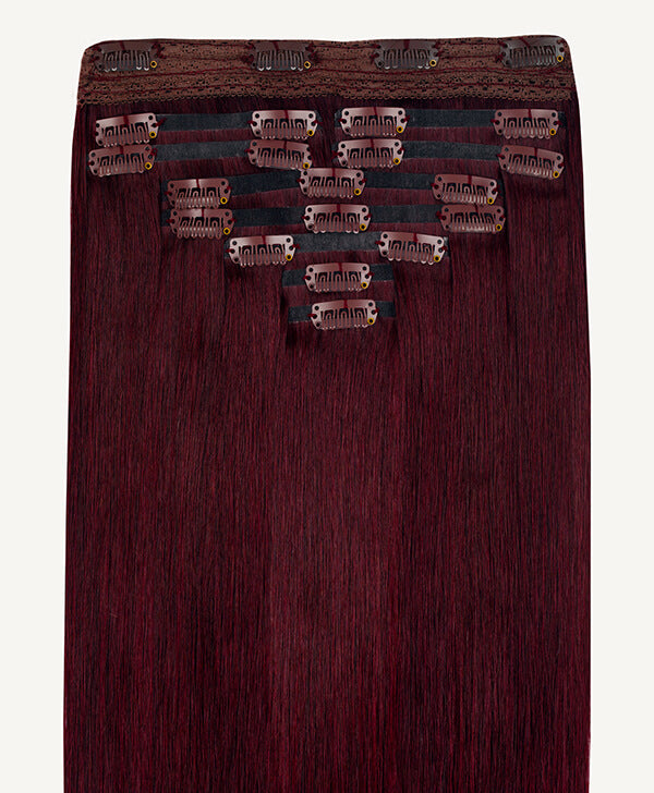 Plum Red, 16" Seamless Clip-In Hair Extensions, 160g