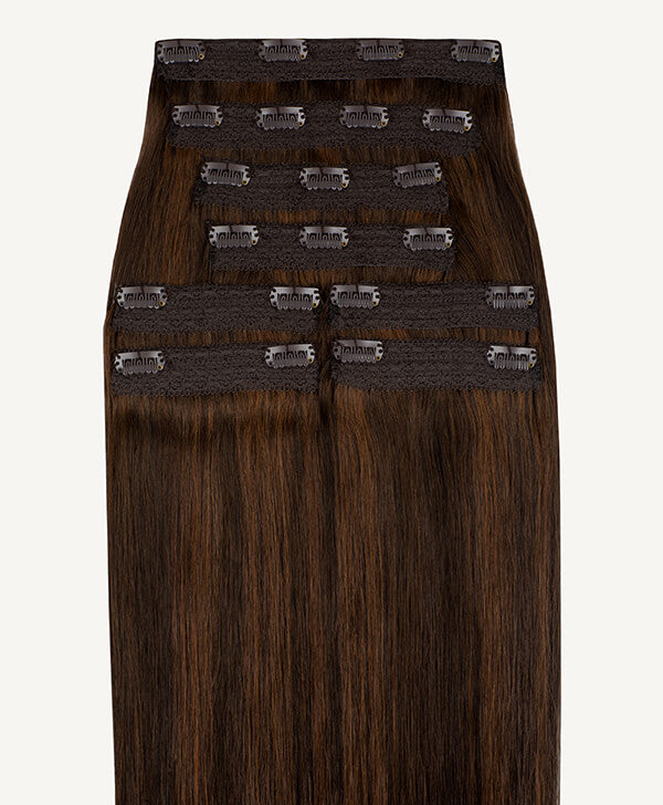 Brunette Lowlights, 20" Quad Clip-In Hair Extensions, 265g