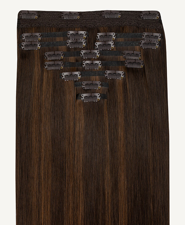 Brunette Lowlights, 16" Seamless Clip-In Hair Extensions, 160g