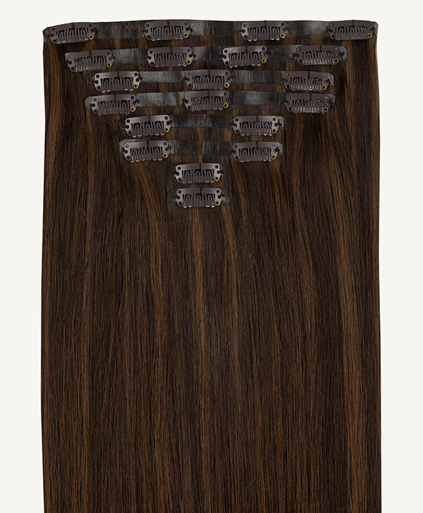 Brunette Lowlights, 18" Ultra Seam Clip-In Hair Extensions