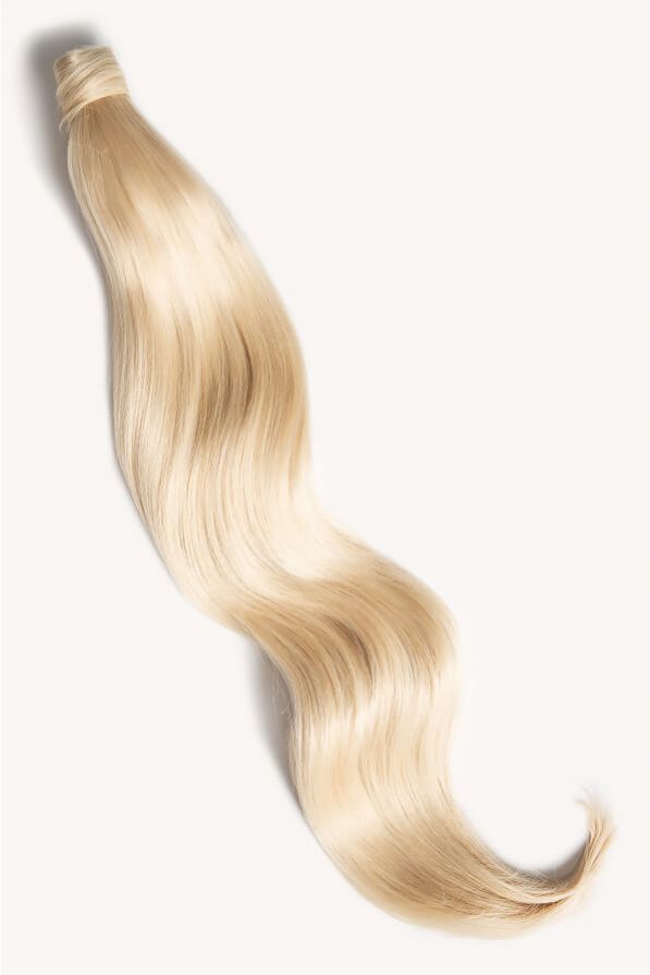 Bleached blonde 32 inch clip-in ponytail extensions human hair 60