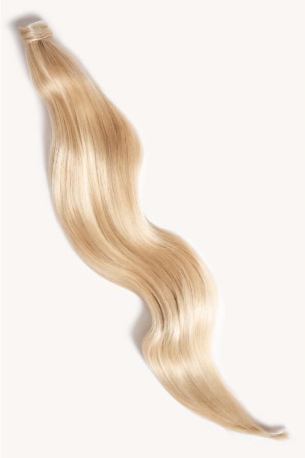 Light blonde highlighted 32 inch clip-in ponytail extensions human hair F60-24