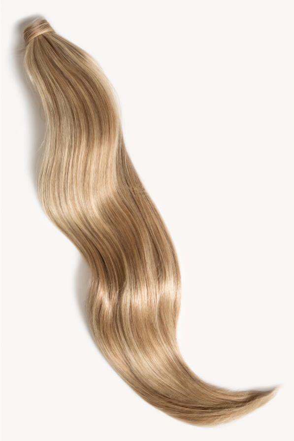 Sandy blonde highlighted 32 inch clip-in ponytail extensions human hair F10-613