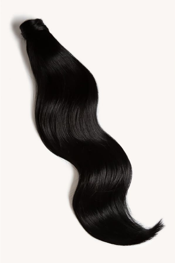 Jet black 24 inch clip-in ponytail extensions human hair 1