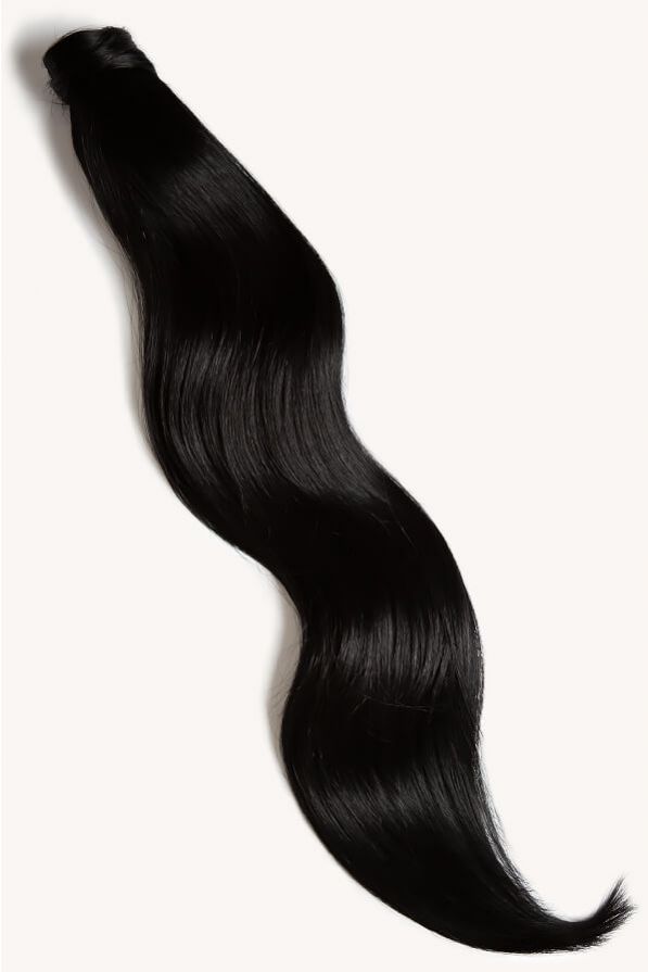 Jet black 32 inch clip-in ponytail extensions human hair 1